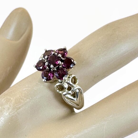 Garnet Ring, Flower, Rhodolite Garnet, Sterling Silver, Designer,Michelle Albala - Picture 4 of 6